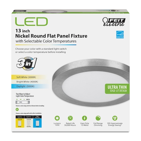 Feit Electric Feit EDGELIT 1.1 in. H X 13.1 in. W X 13.1 in. L Nickel White LED Flat Panel Light Fixture FP13/4WY/NK